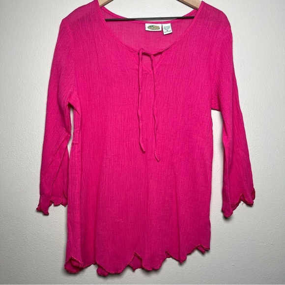 y2k Women Top Medium Hot Pink Asymmetrical Fairy Whymsicsl Ethereal Tie‎ - Picture 1 of 9
